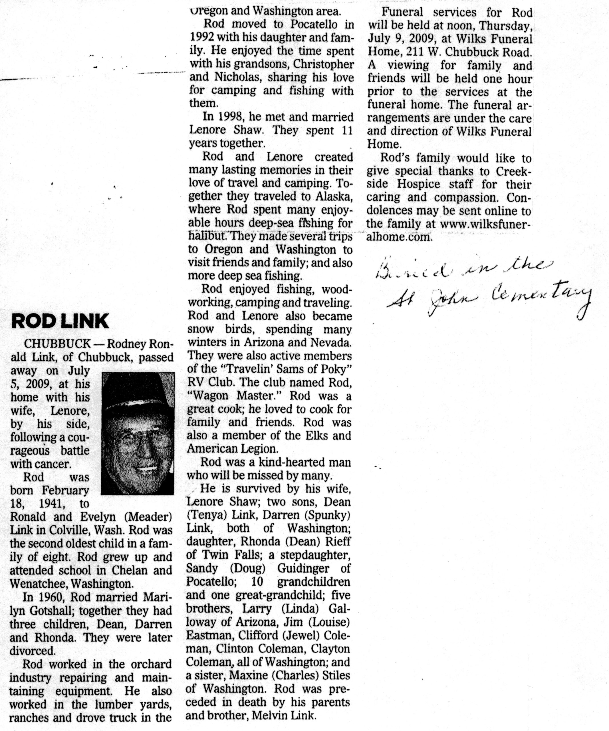 Rodney Ronald Link obit