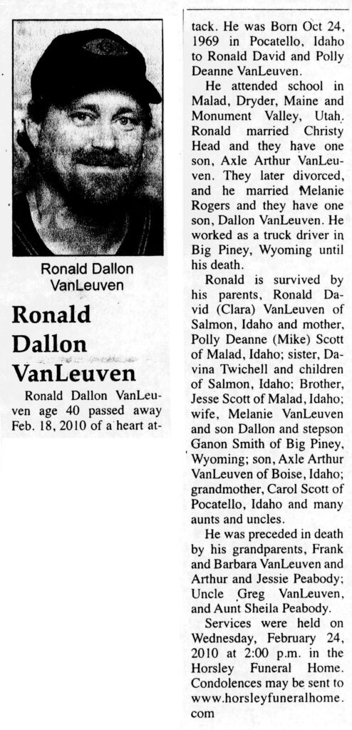 Ronald Dallon VanLeuven obit
