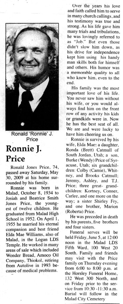Ronnie Jones Price obit