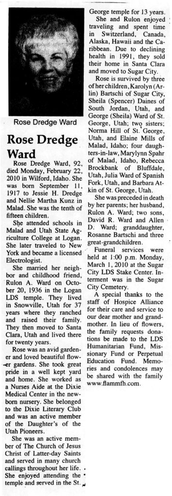 Rose Dredge Ward obit