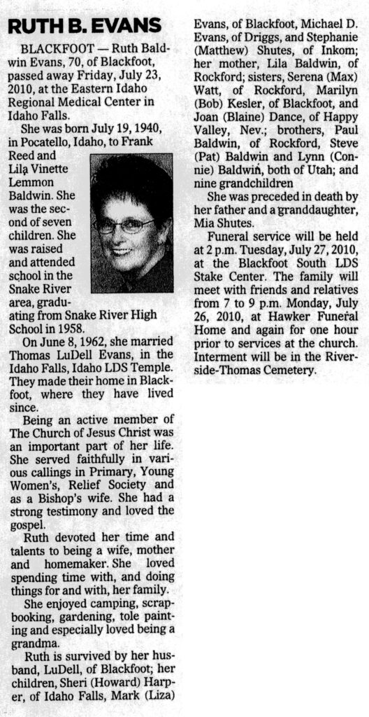 Ruth Baldwin Evans obit