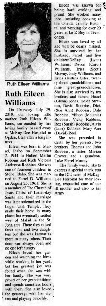 Ruth Eileen Williams obit