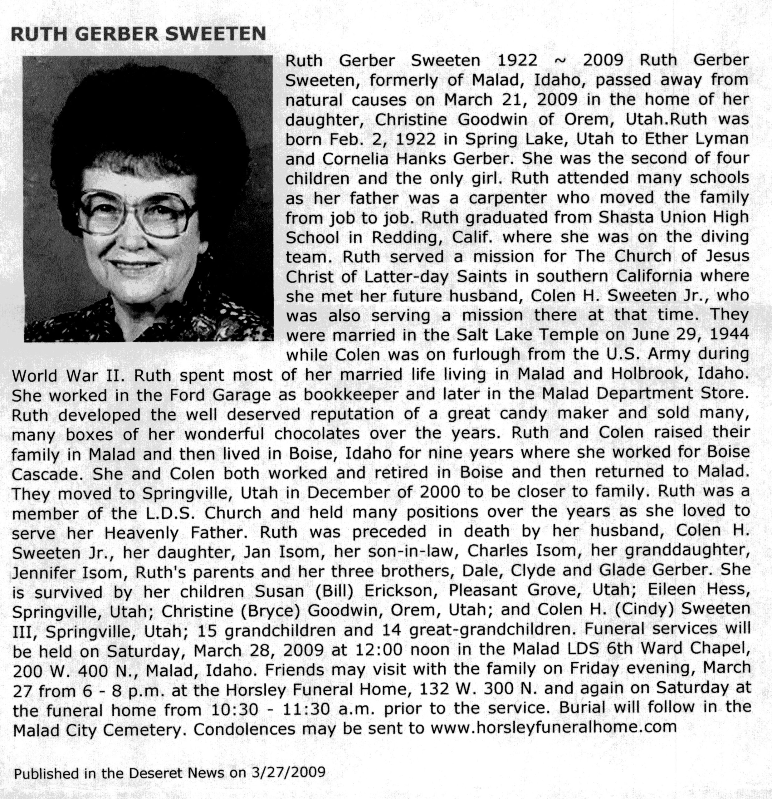 Ruth Gerber Sweeten obit