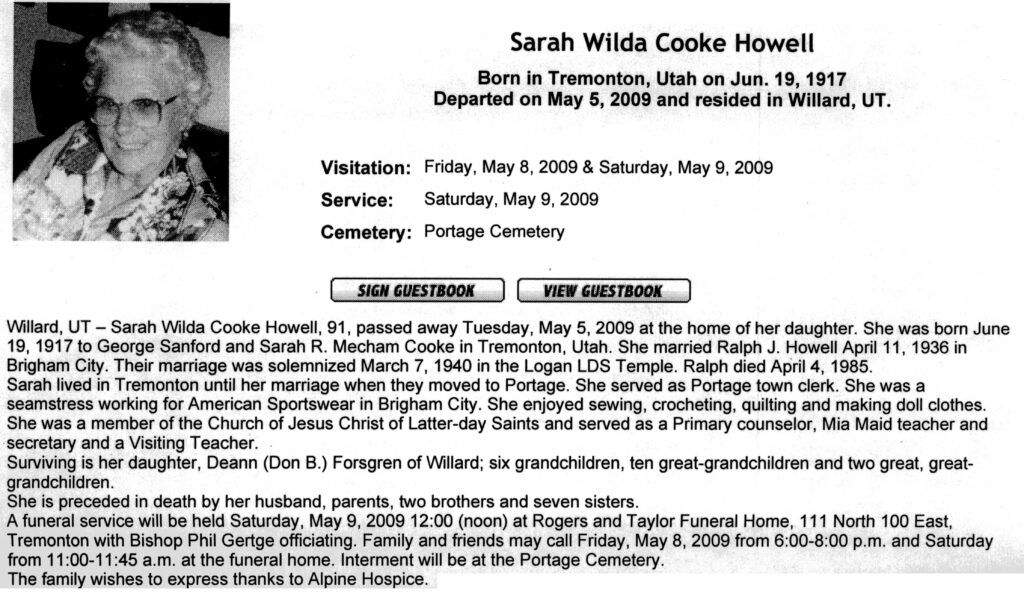 Sarah Wilda Cooke Howell obit