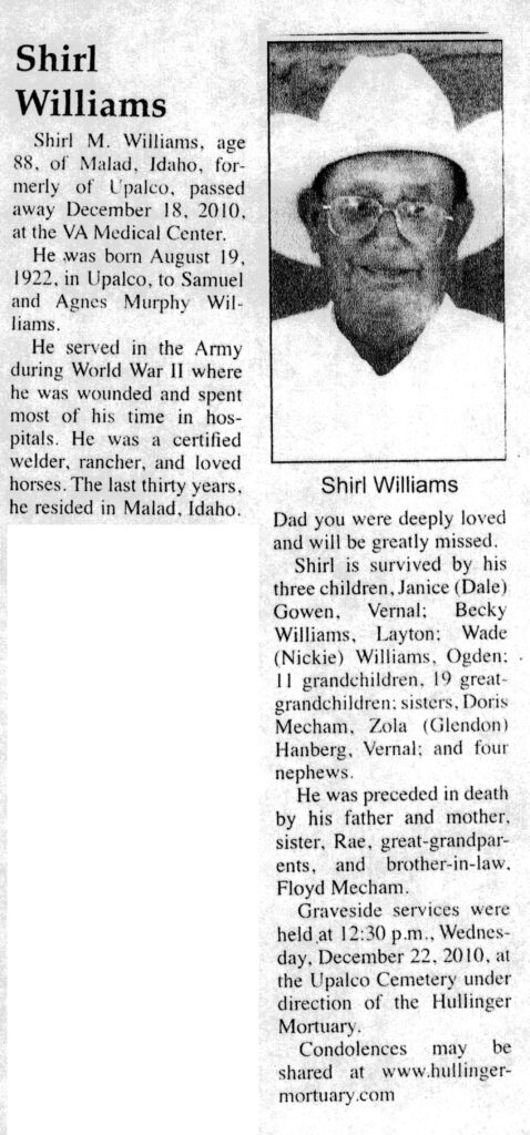Shirl M Williams obit