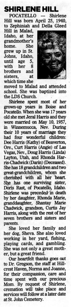Shirlene Hill obit