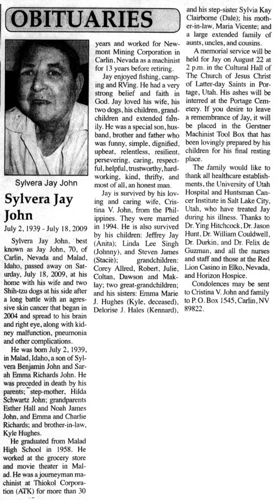 Sylvera Jay John obit
