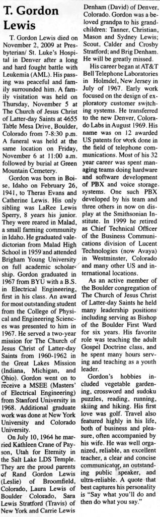 T Gordon Lewis obit