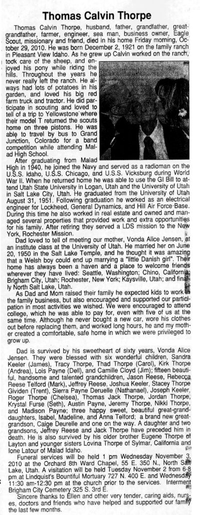 Thomas Calvin Thorpe obit