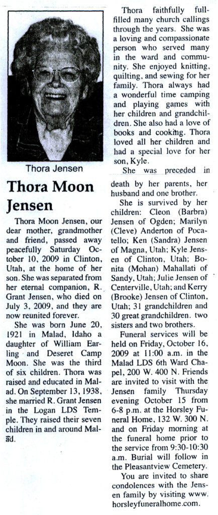Thora Moon Jensen obit