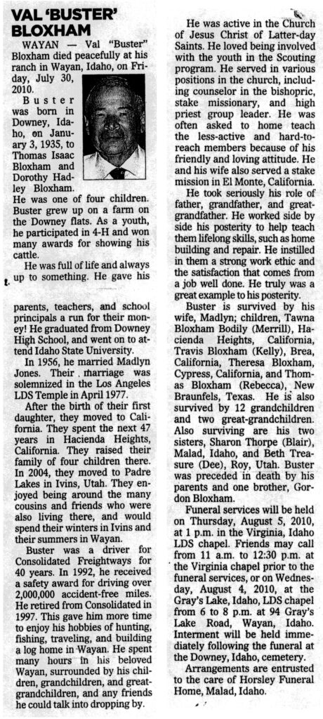 Val (Buster) Bloxham obit