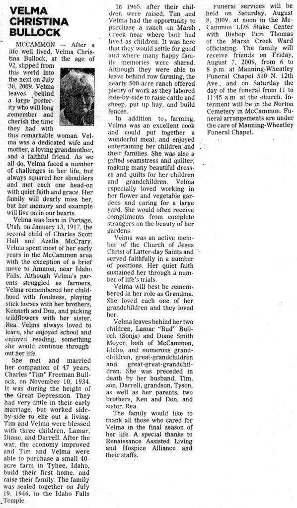 Velma Christina Bullock obit