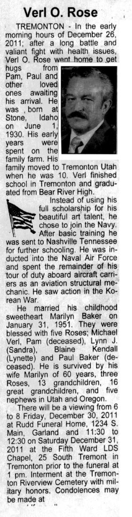 Verl O Rose obit