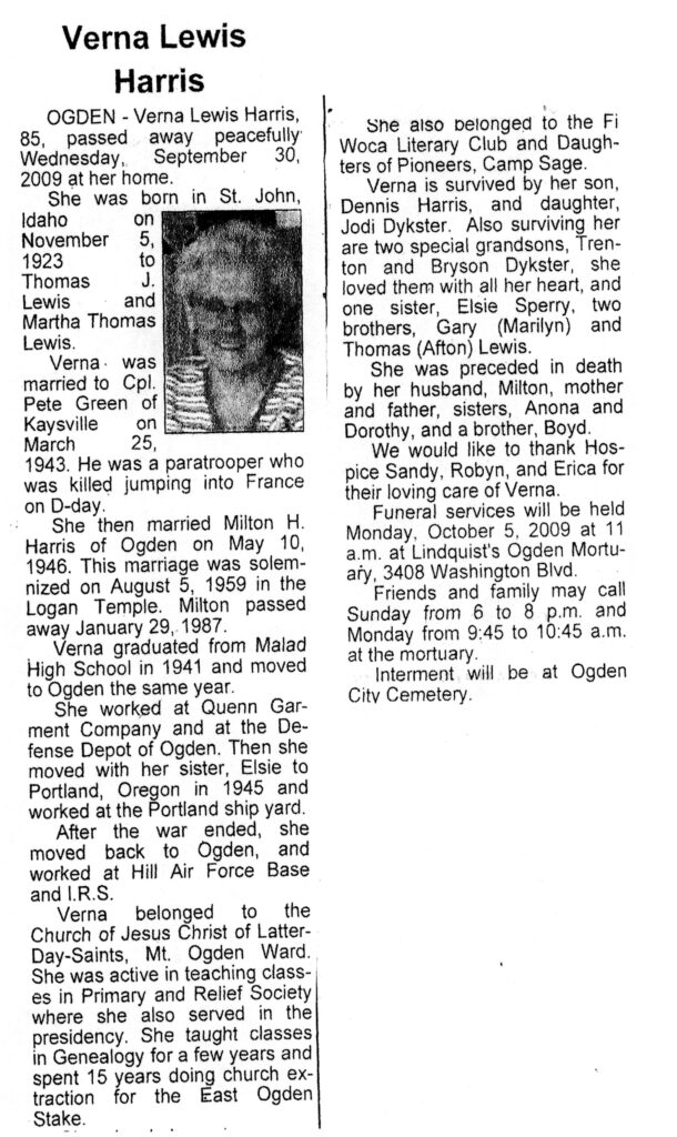 Verna Lewis Harris obit