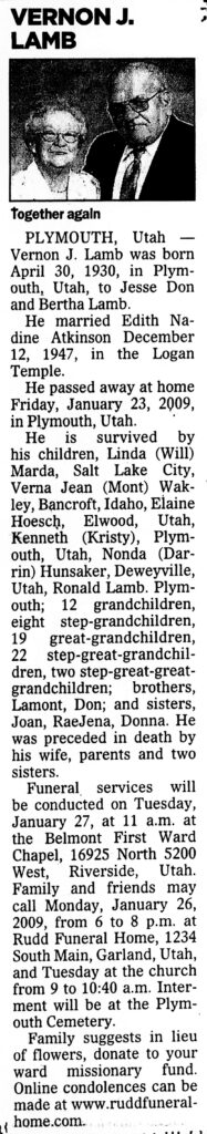 Vernon J Lamb obit