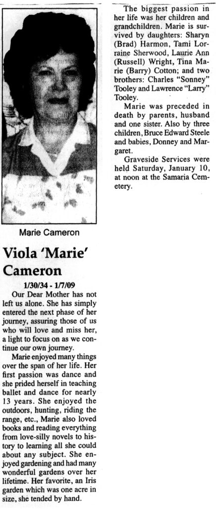 Viola Marie Cameron obit