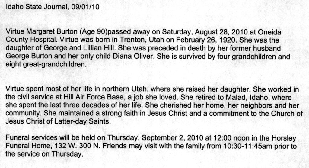Virtue Margaret Burton obit