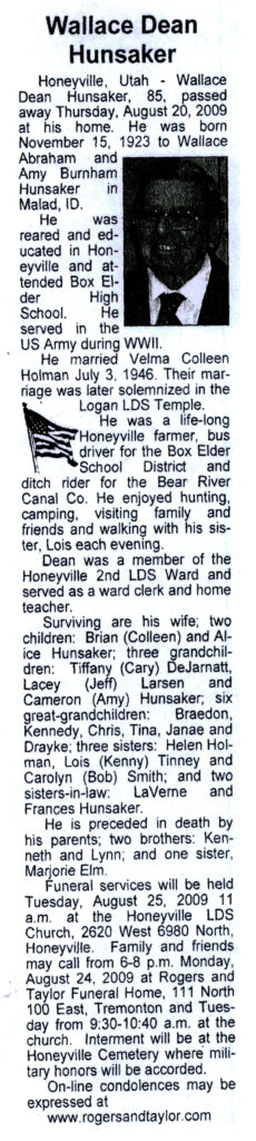 Wallace Dean Hunsaker obit