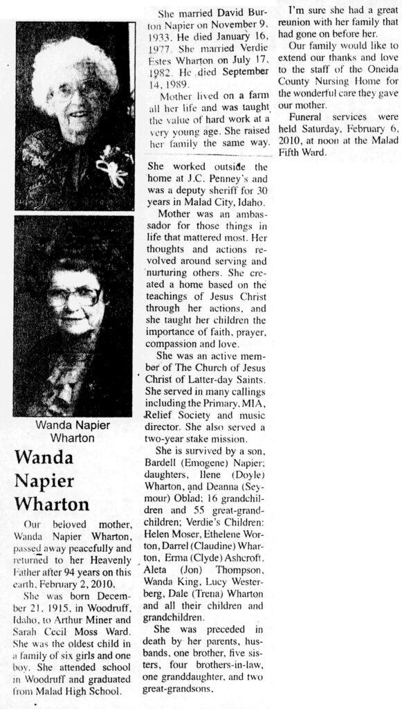 Wanda Napie Wharton obit