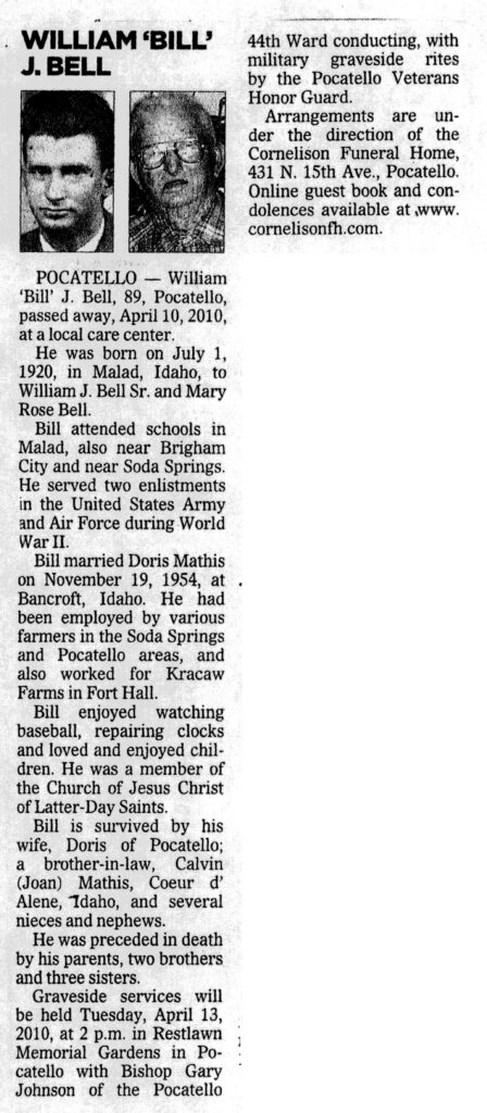 William (Bill) J Bell obit