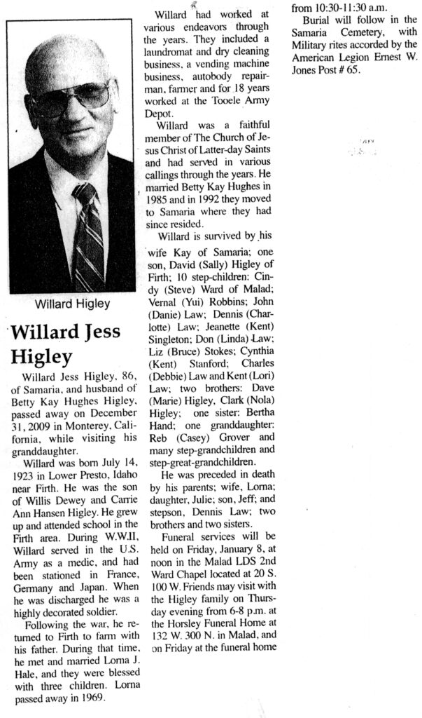 Williard Jess Higley obit