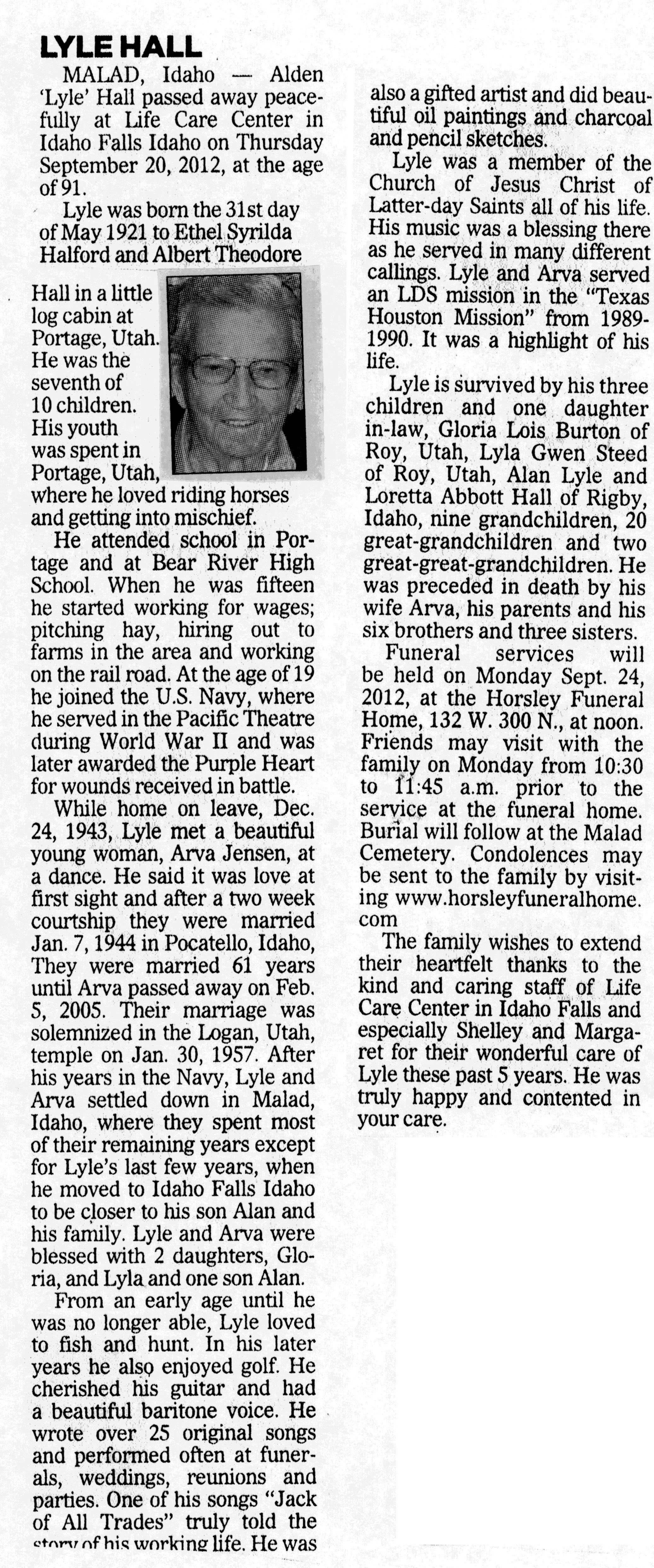 Alden Lyle Hall obit