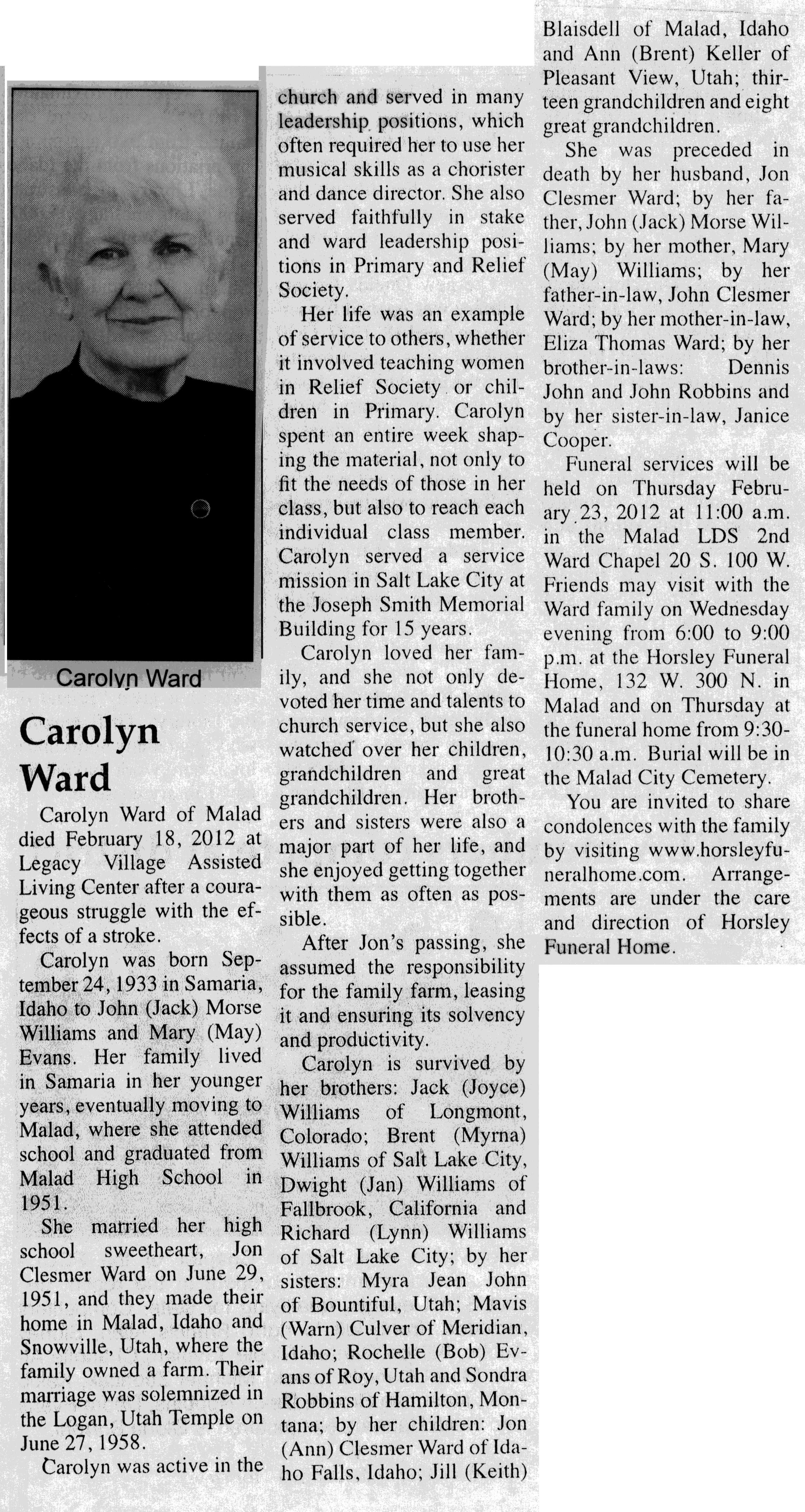 Carolyn Ward obit