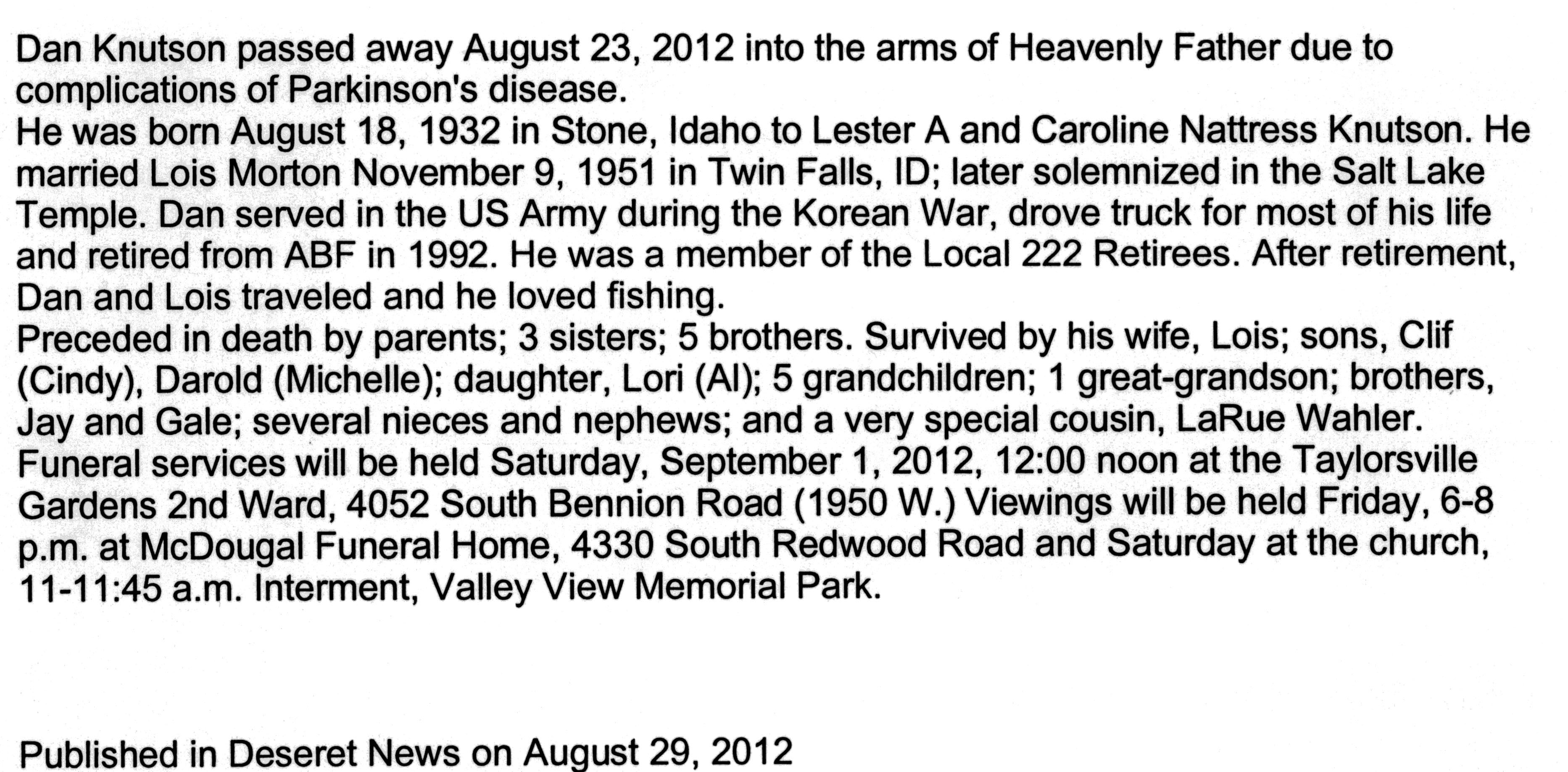 Dan Knutson obit