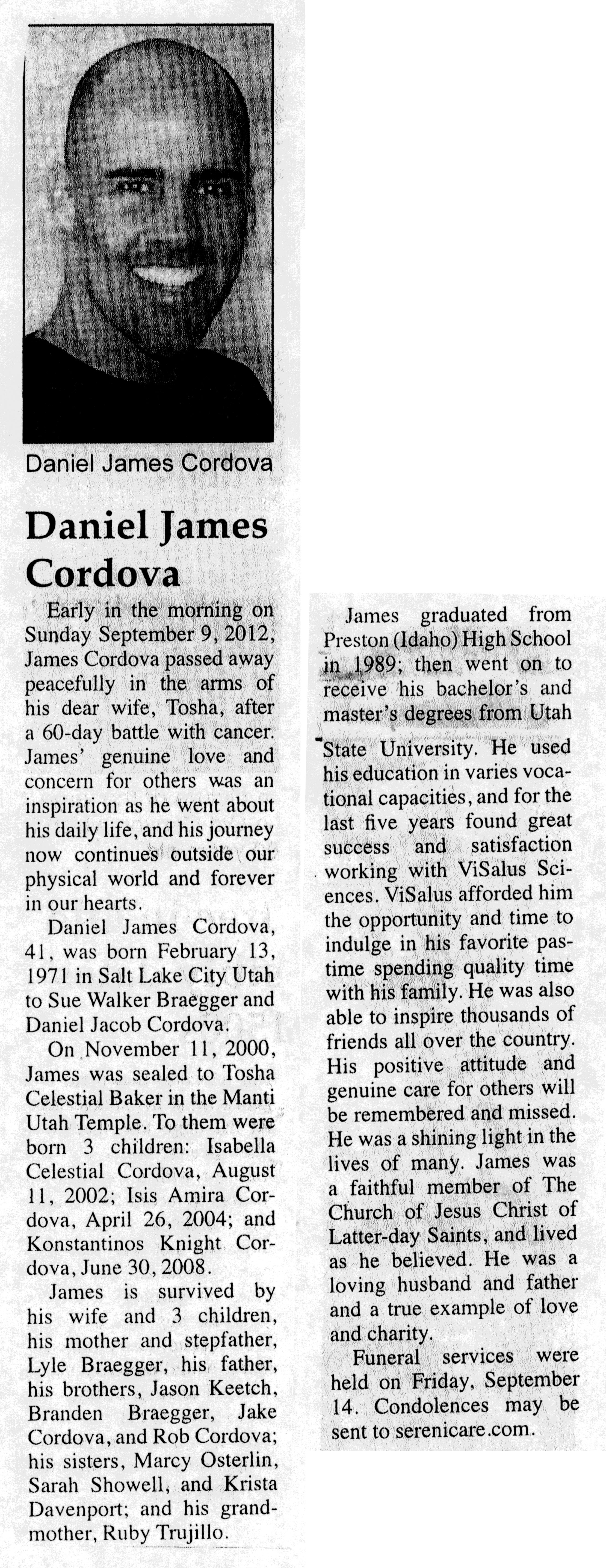 Daniel James Cordova obit