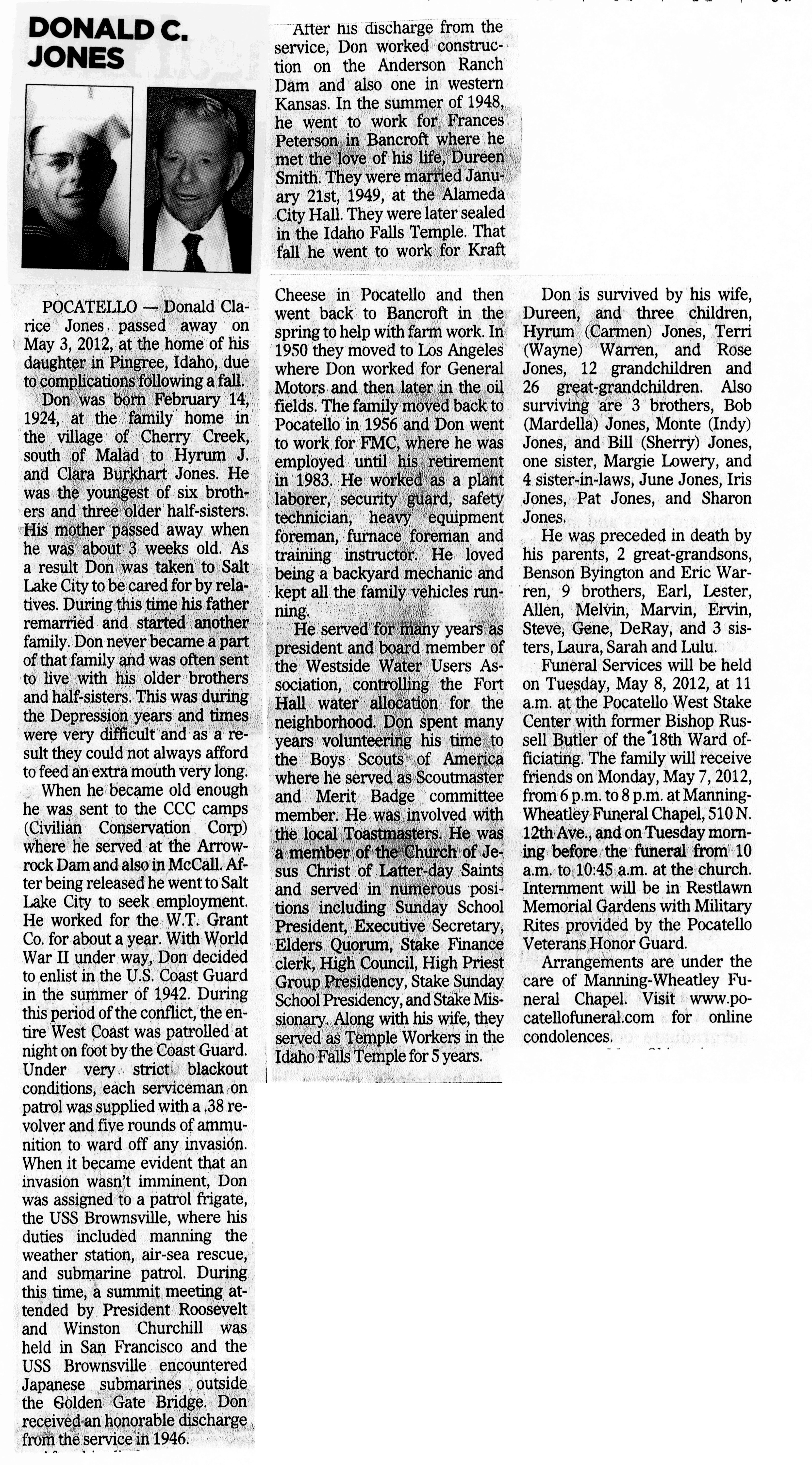 Donald Clarice Jones obit