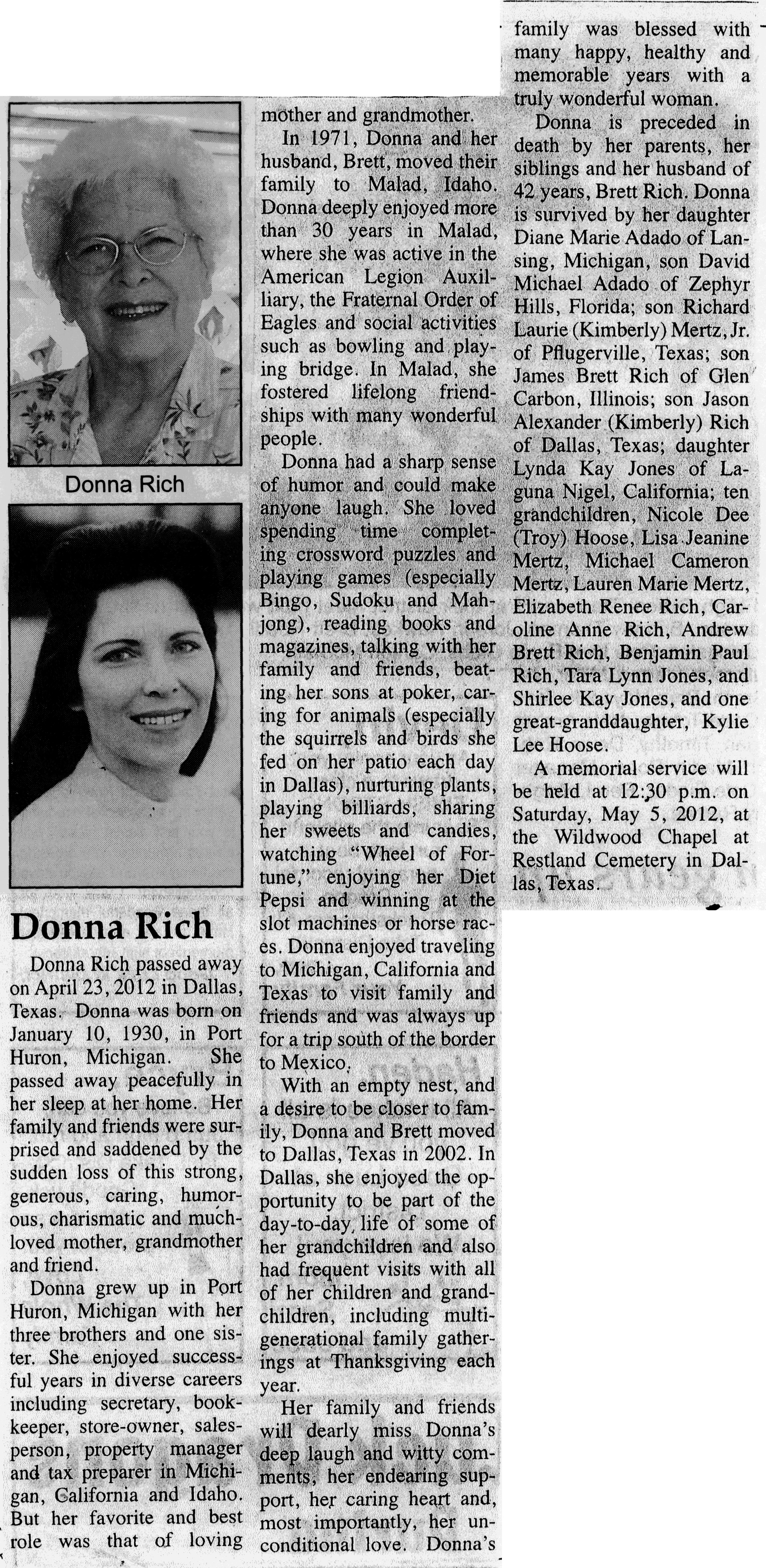 Donna Rich obit