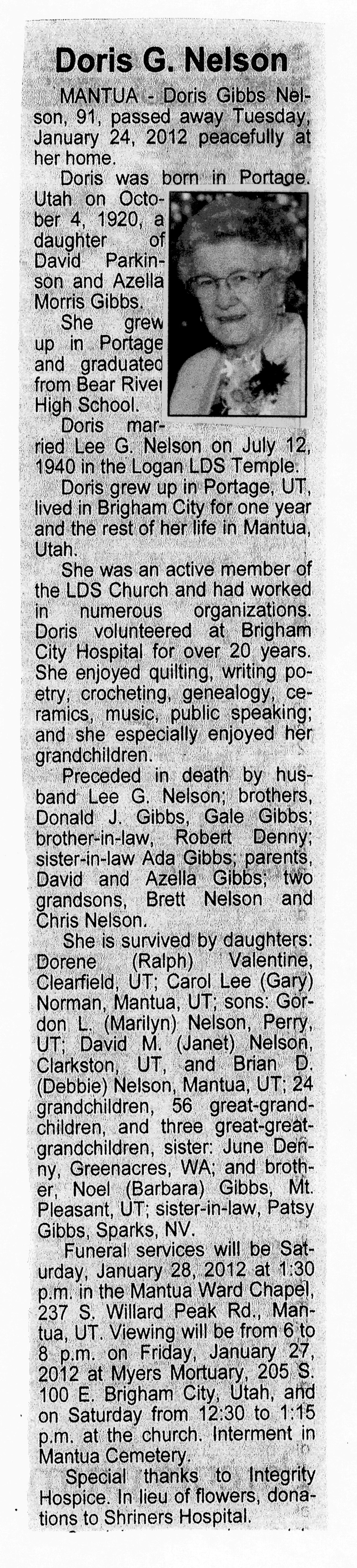 Doris Gibbs Nelson obit