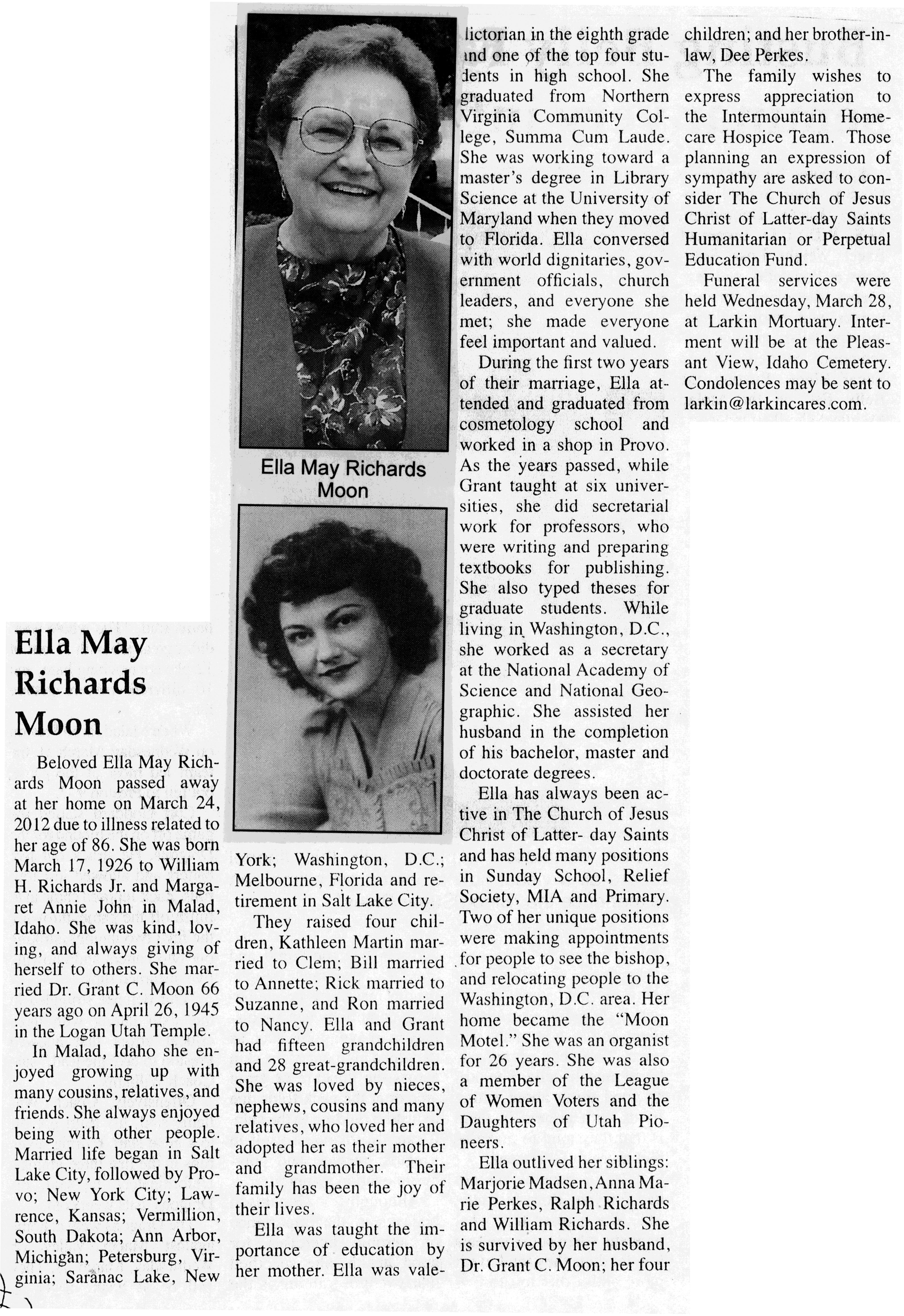 Ella May Richards Moon obit