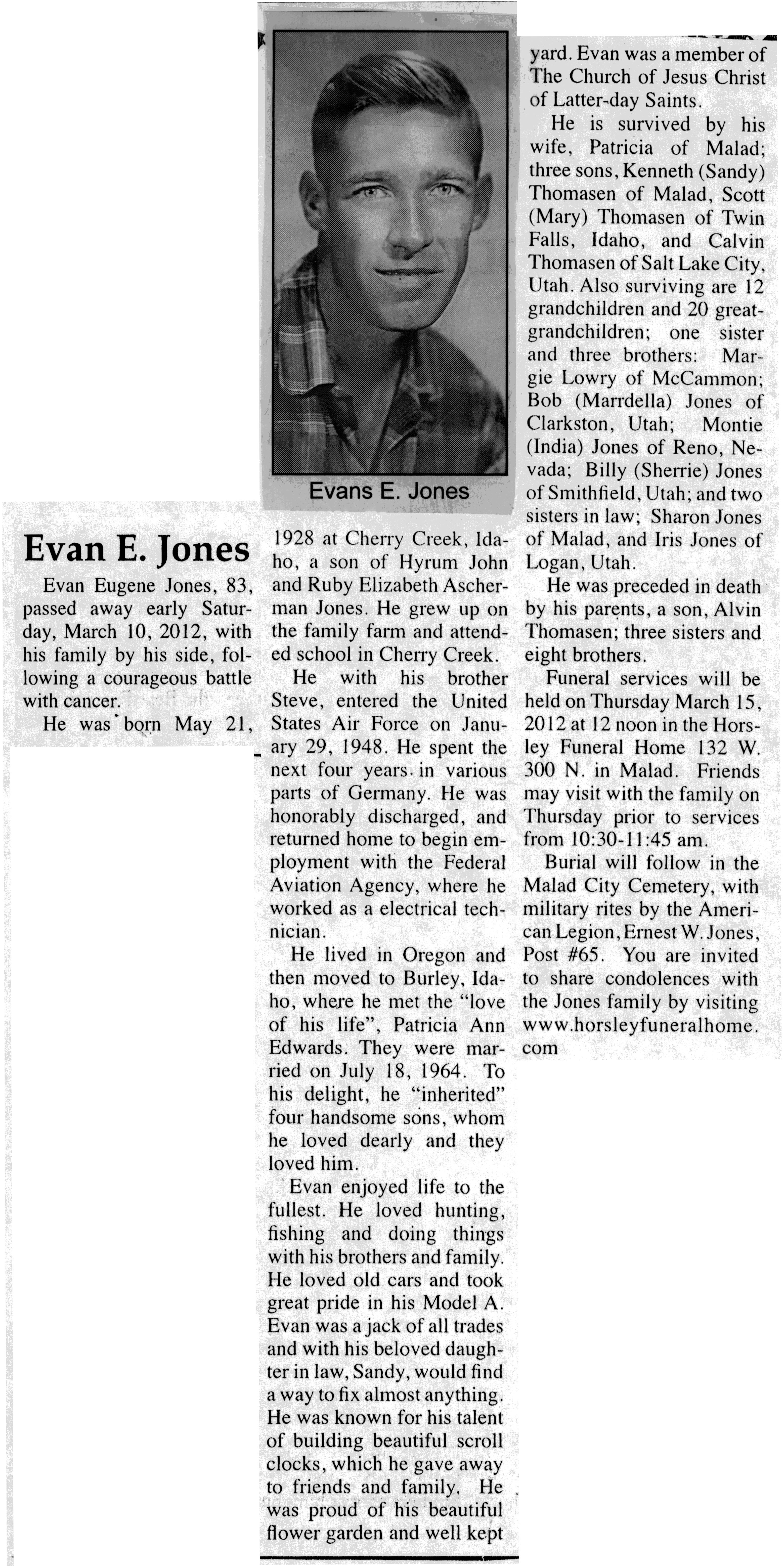 Evan Eugene Jones obit