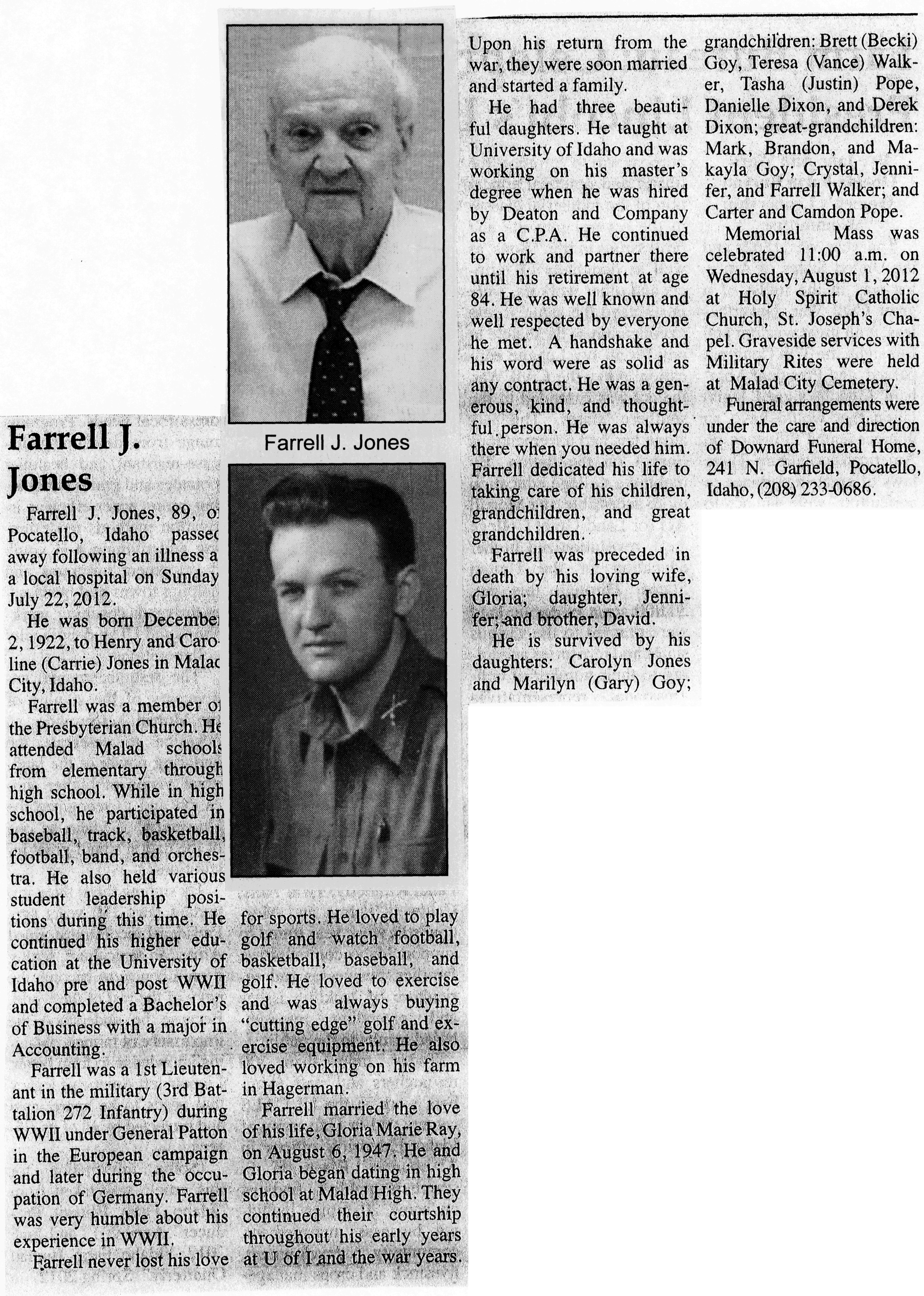 Farrell J Jones obit