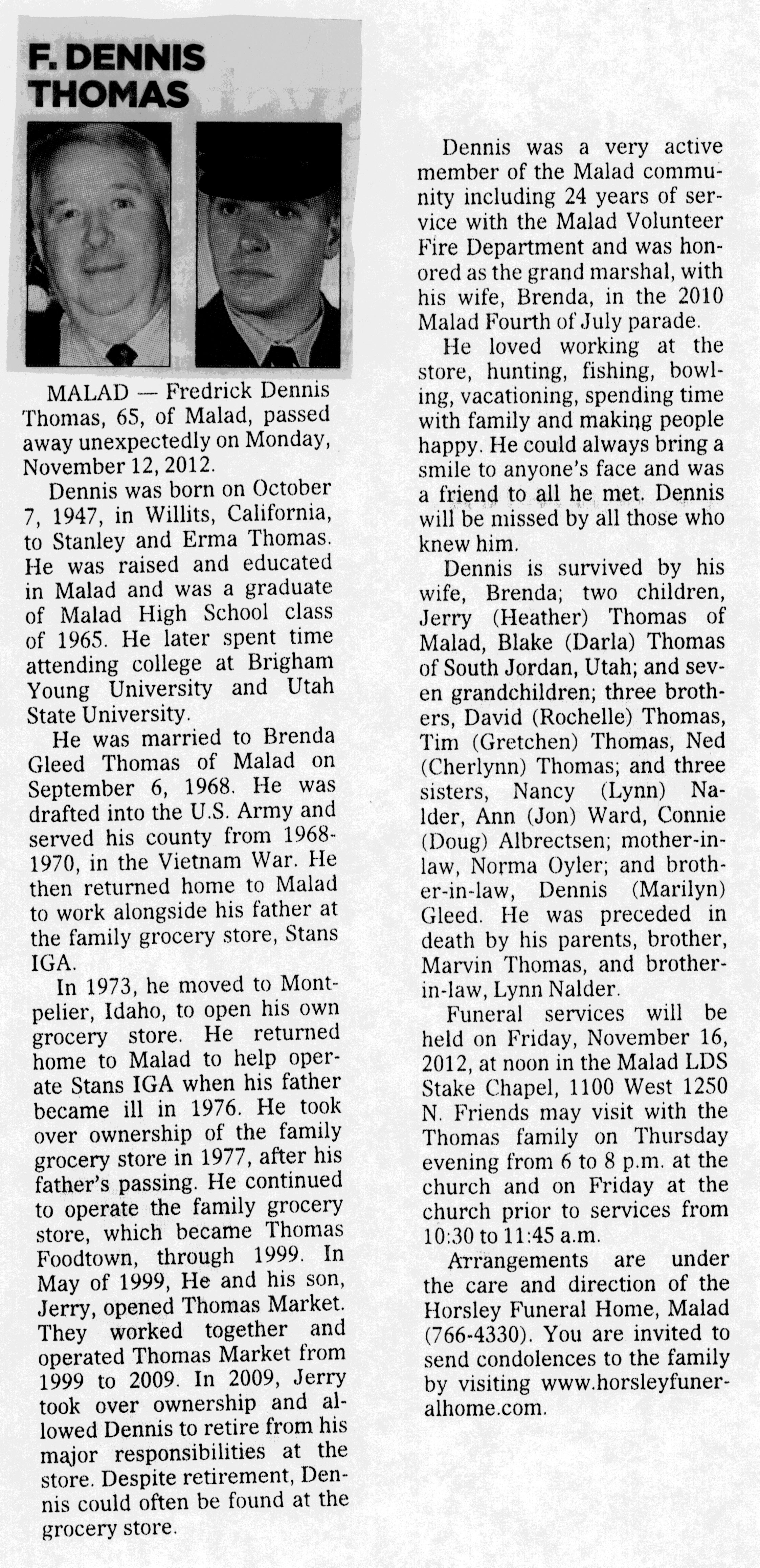 Fredrick Dennis Thomas obit
