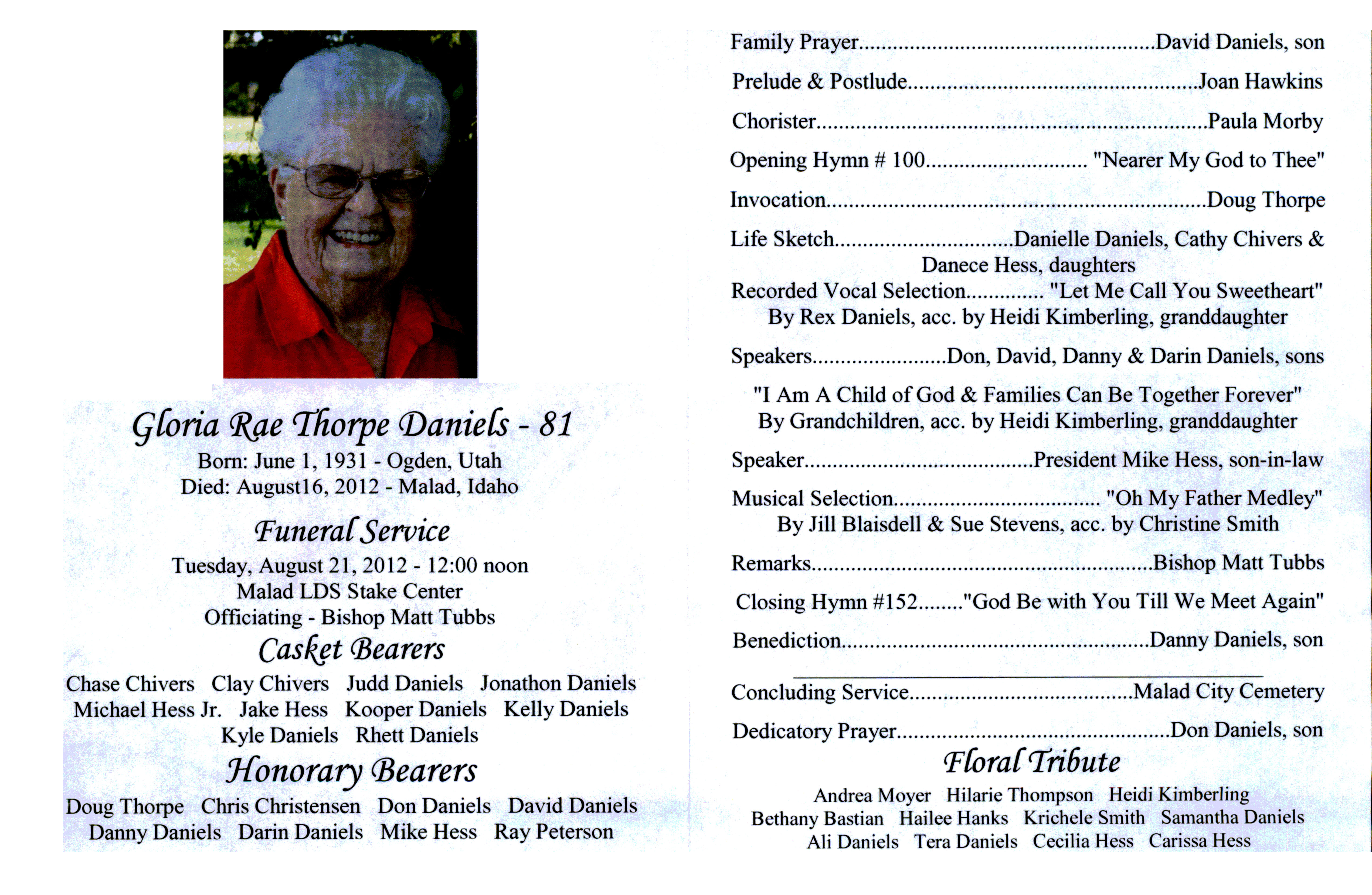 Gloria Rae Thorpe Daniels program