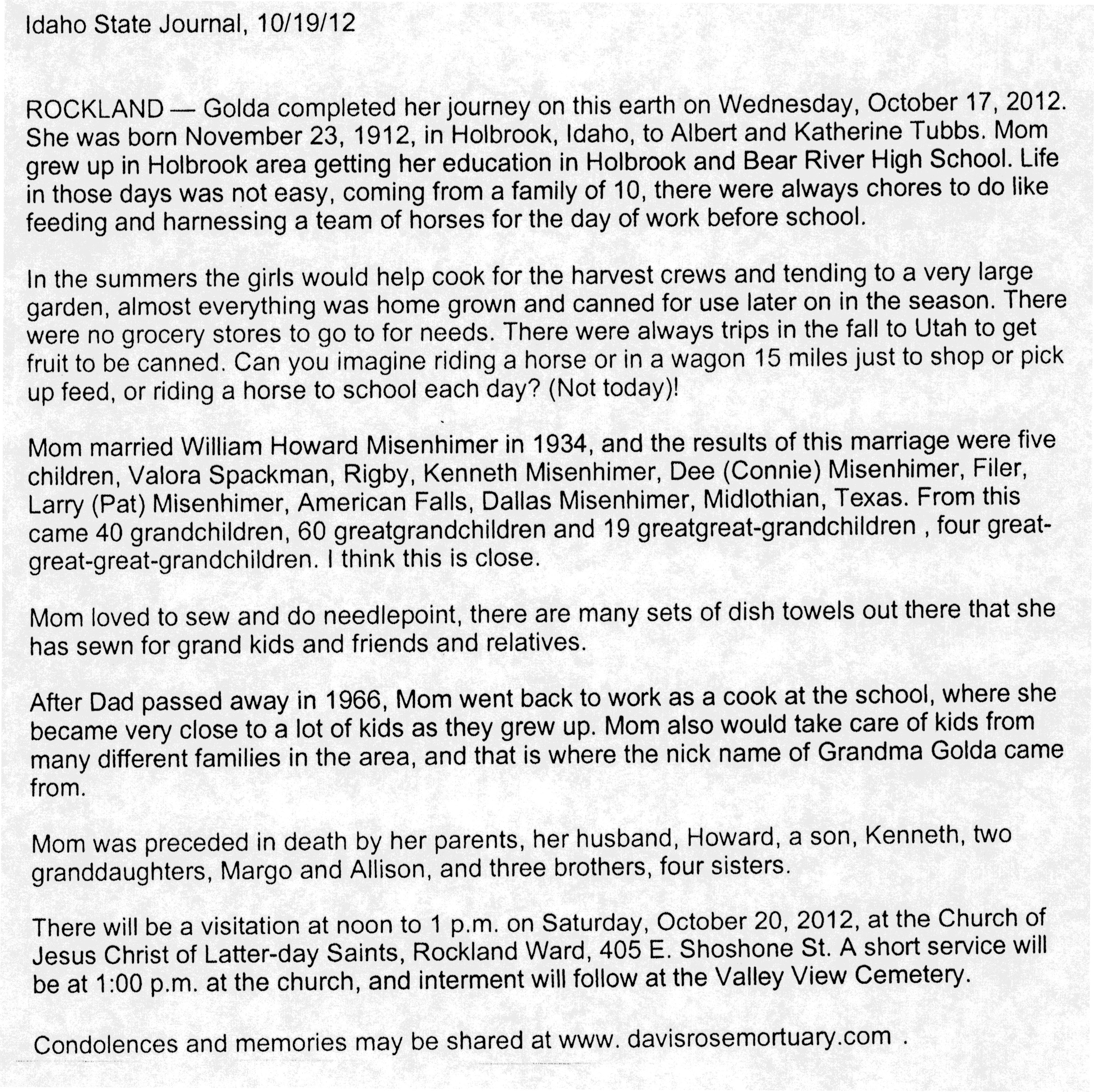 Golda Mae Tubbs Misenhimer obit