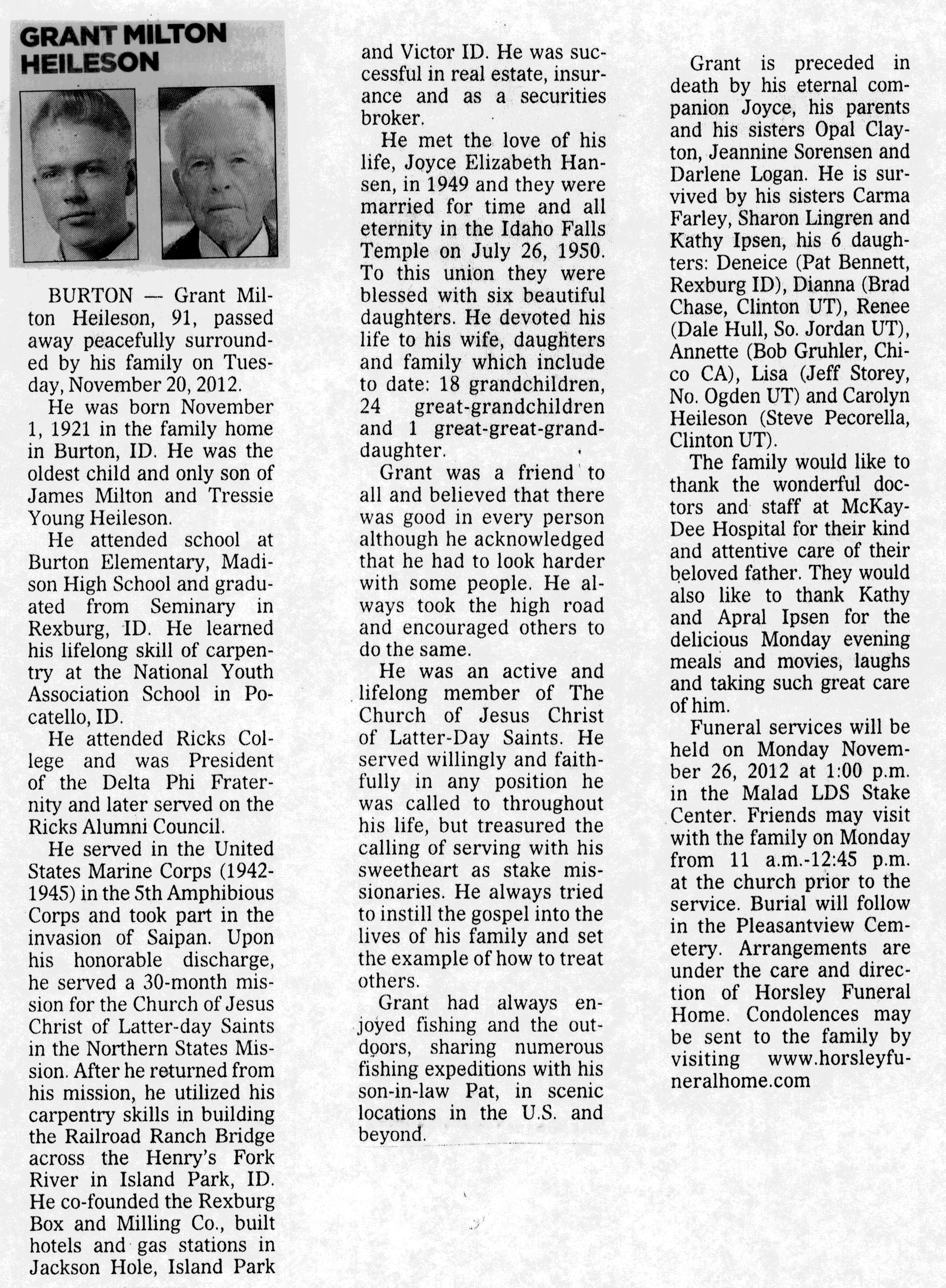 Grant Milton Heileson obit