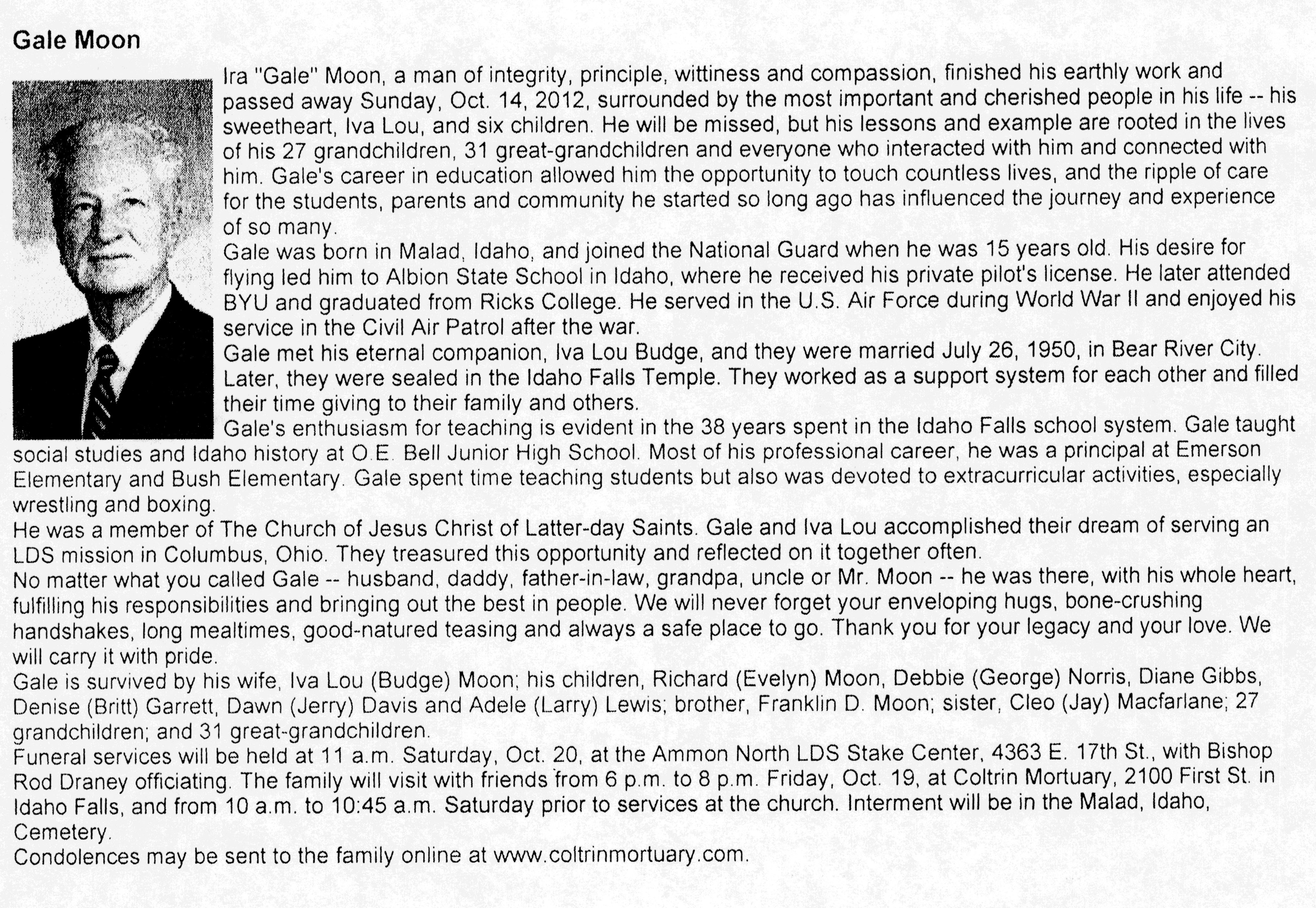 Ira (Gale) Moon obit