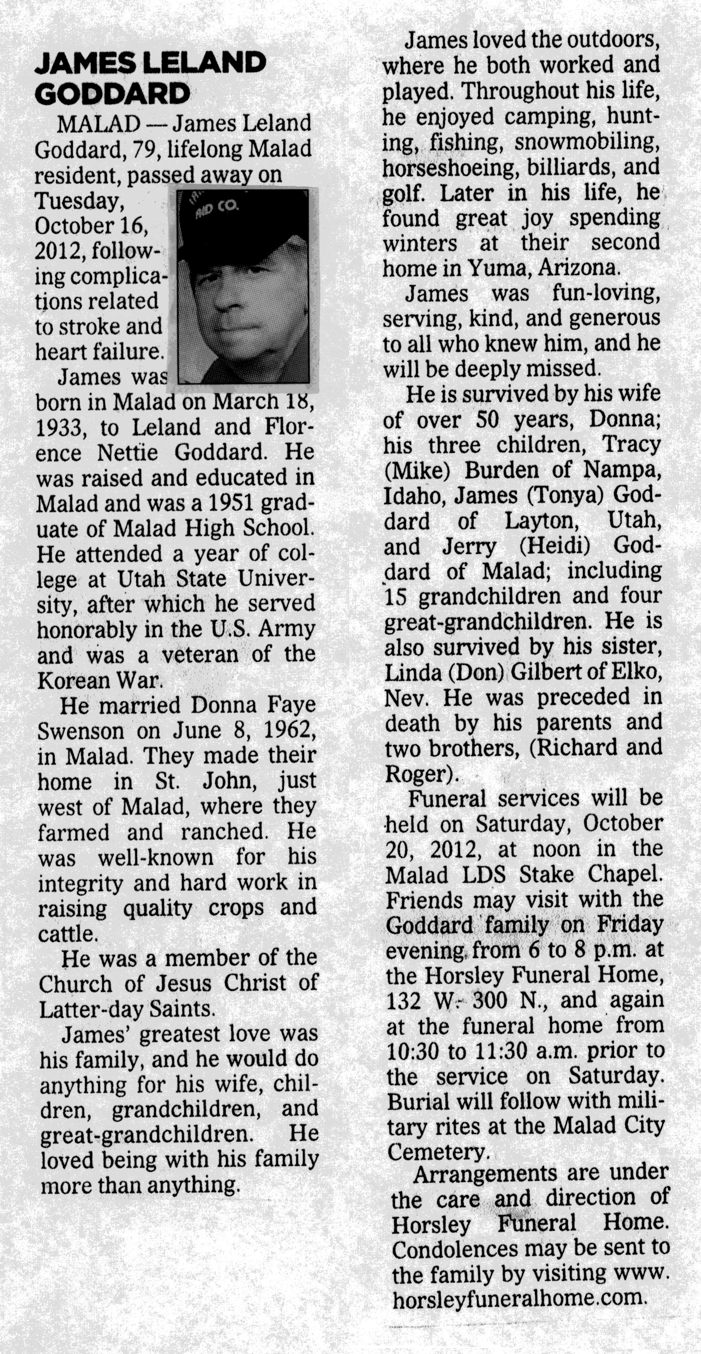 James Leland Goddard obit
