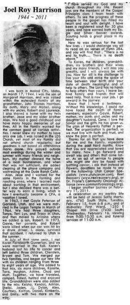 Joel Roy Harrison obit