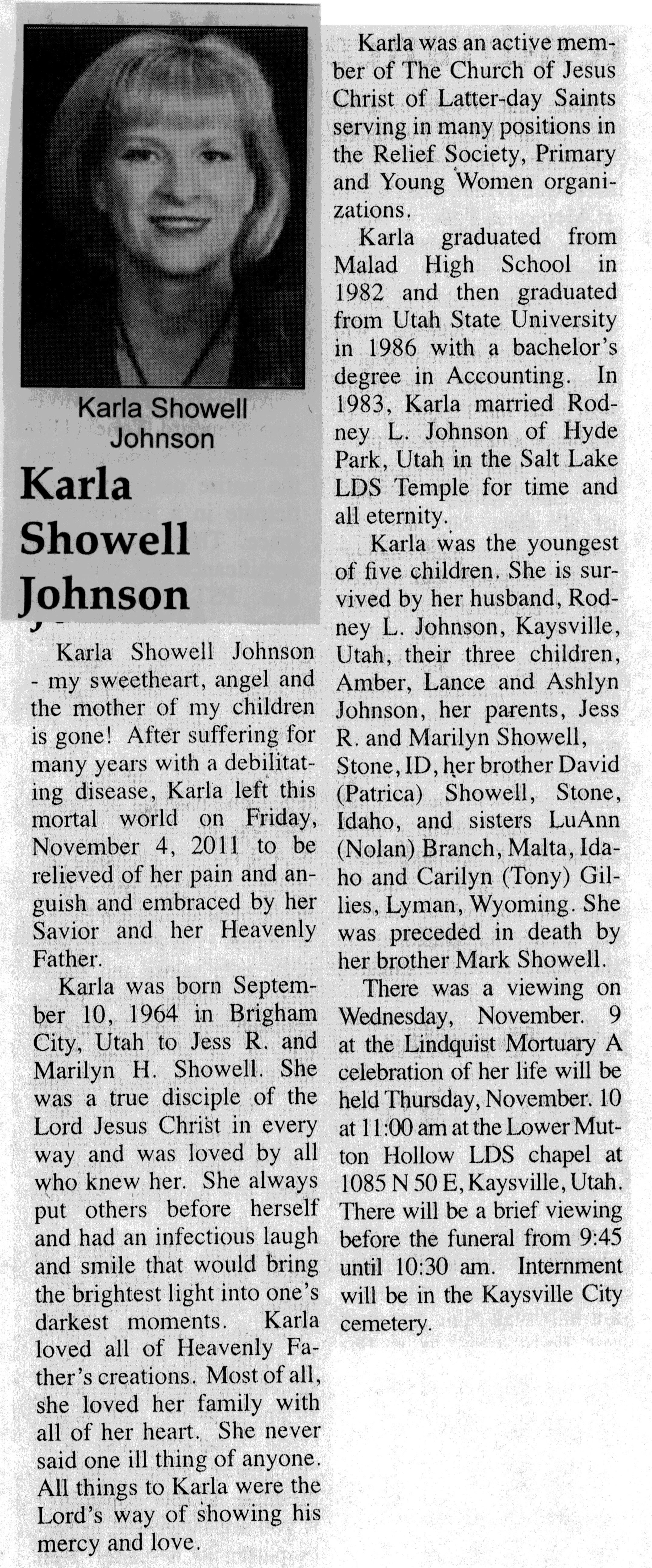 Karla Showell Johnson obit