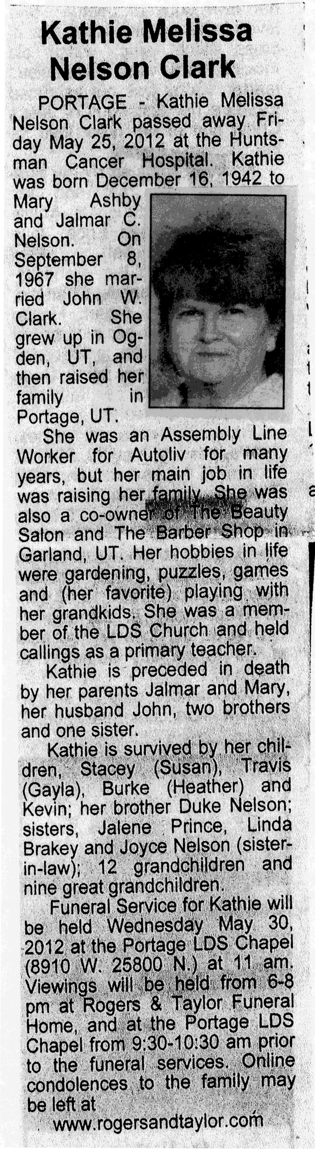 Kathie Melissa Nelson Clark obit