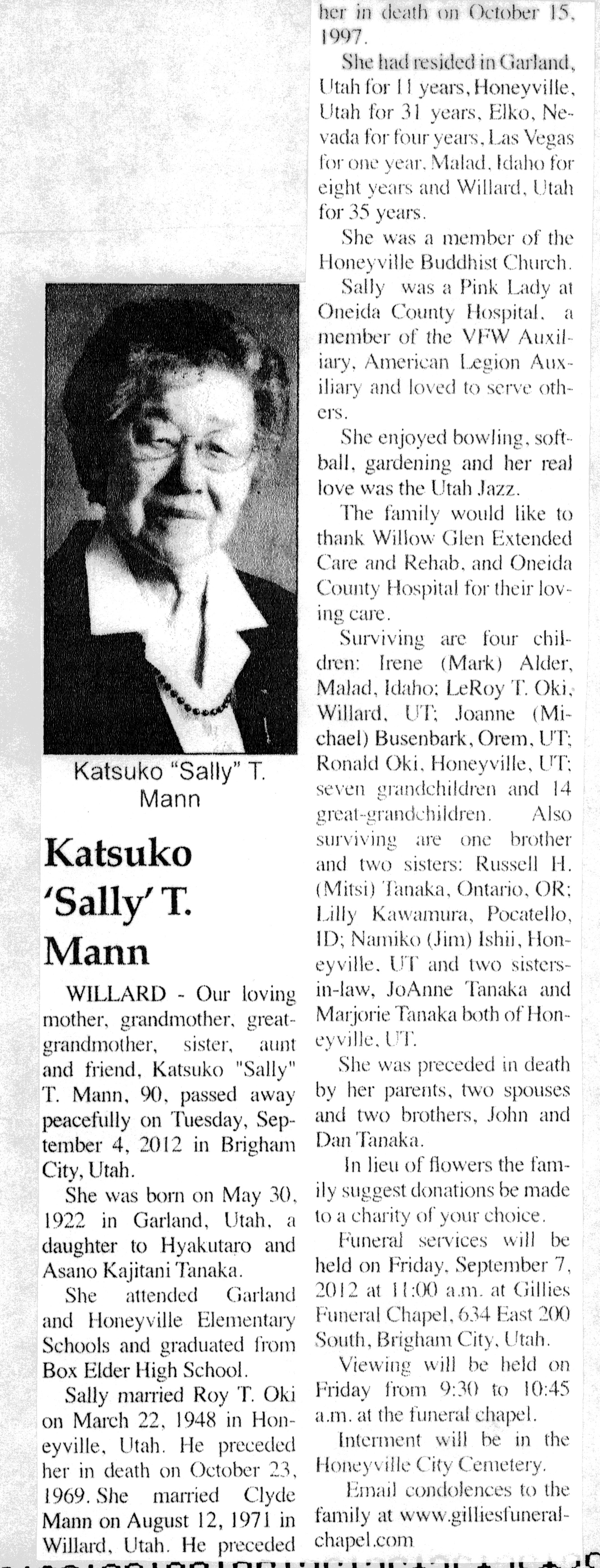 Katsuko (Sally) T Mann obit