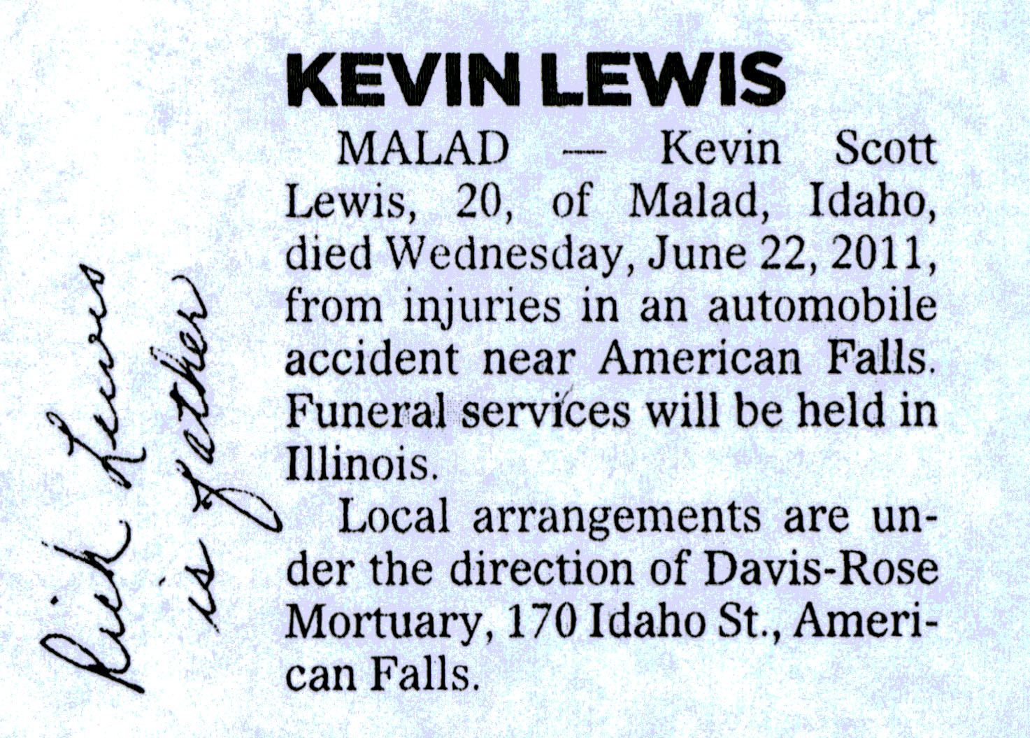 Kevin Scott Lewis death notice