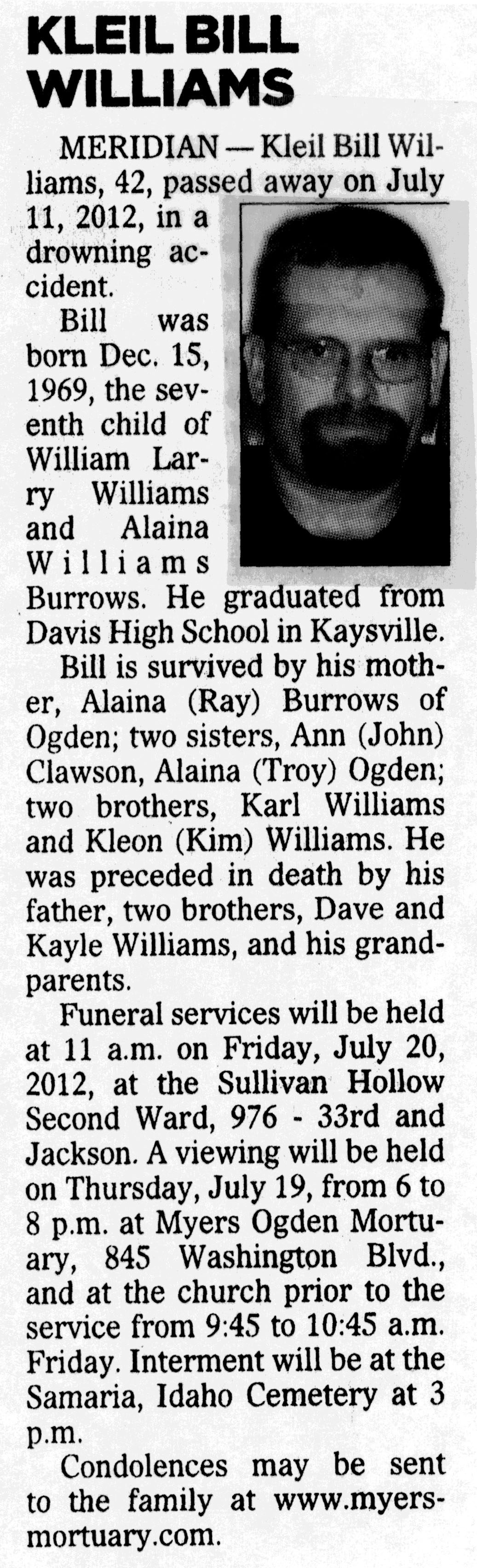 Kleil Bill Williams obit