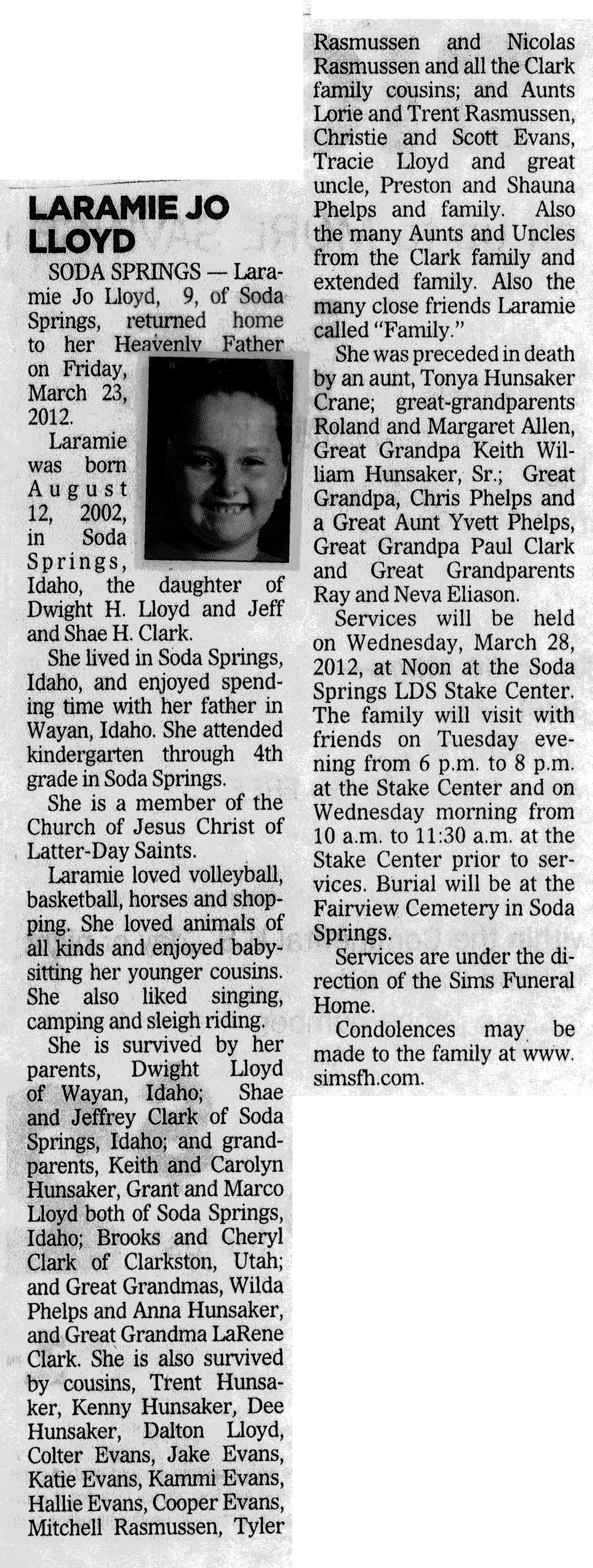 Laramie Jo Lloyd obit
