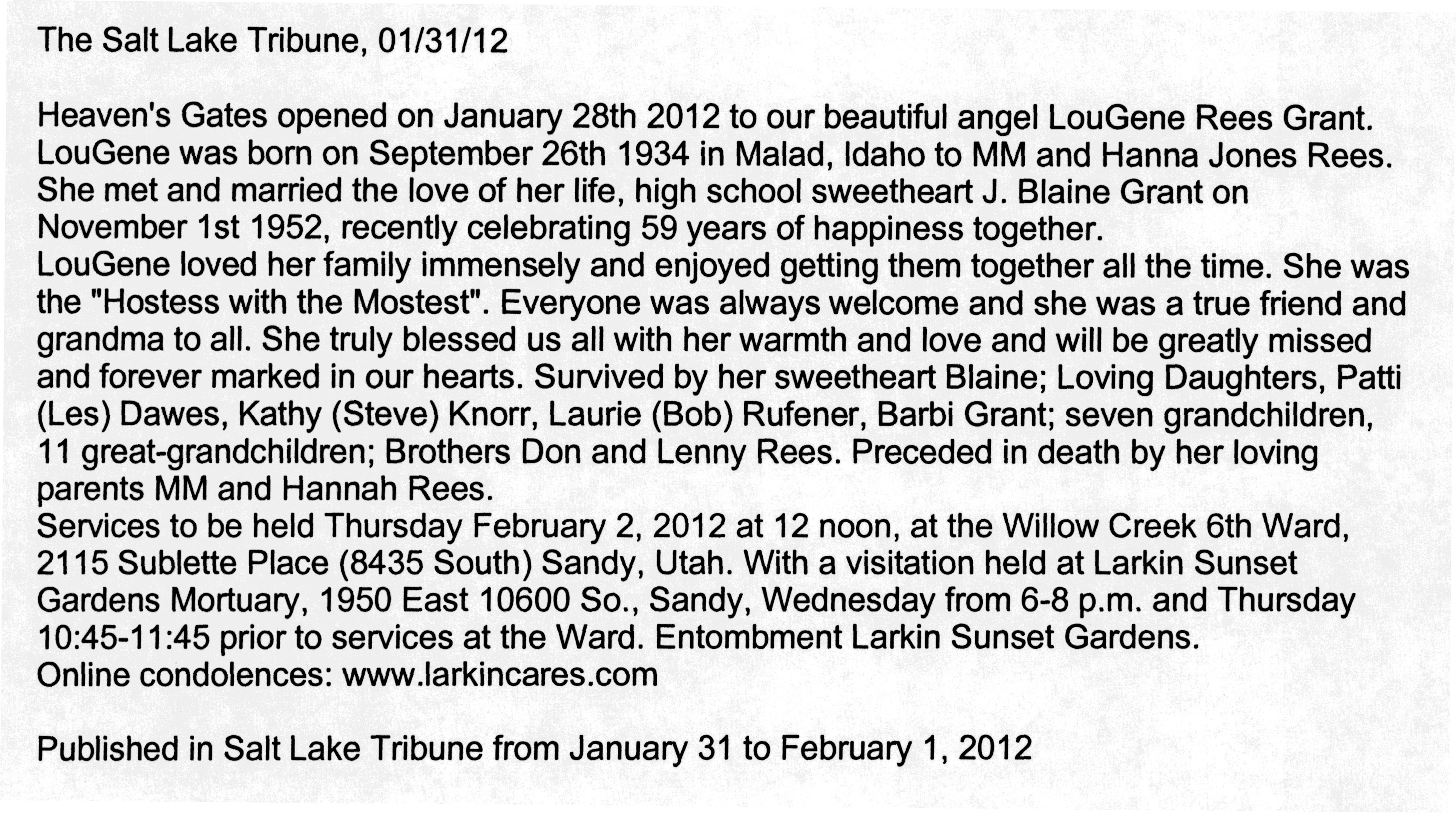 LouGene Rees Grant obit