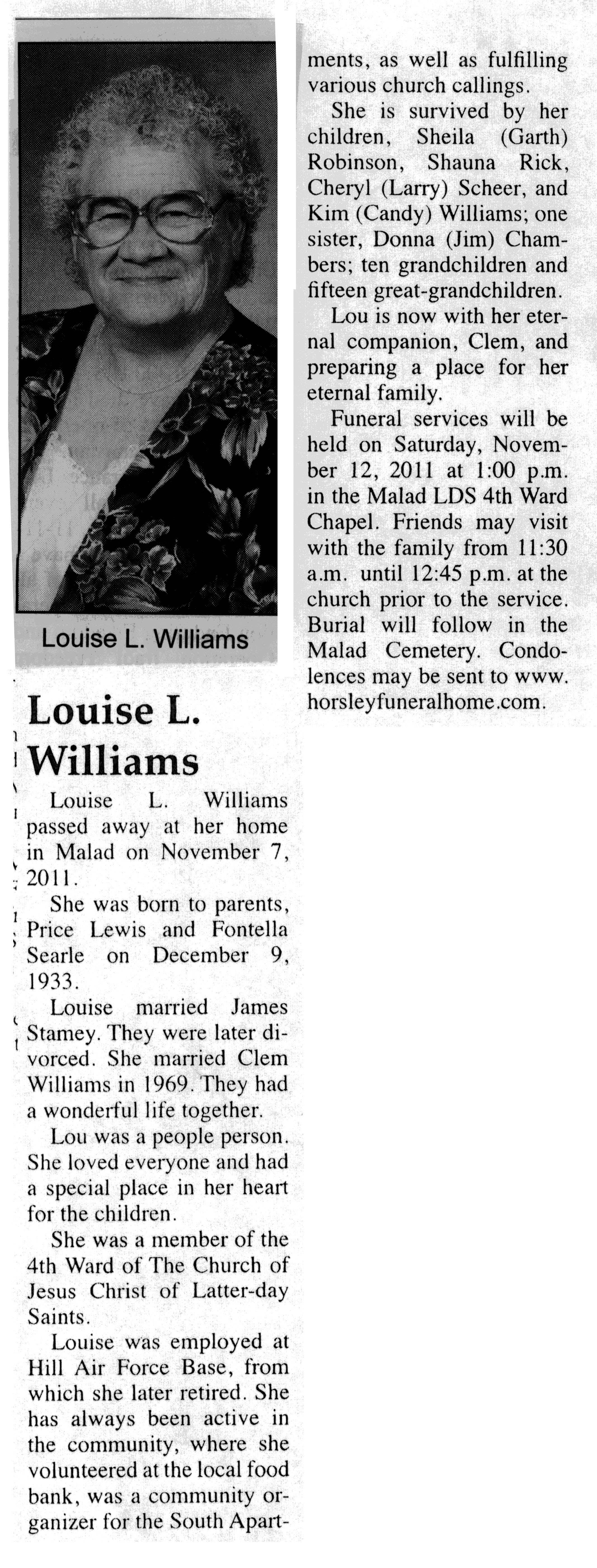 Louise L Williams obit